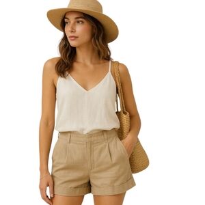 Michael Kors 100% Linen Pleated 2-3/4" Light Tan Cuffed Shorts Size 12